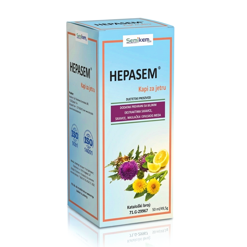 HEPASEM product packaging with botanical illustration on a white background