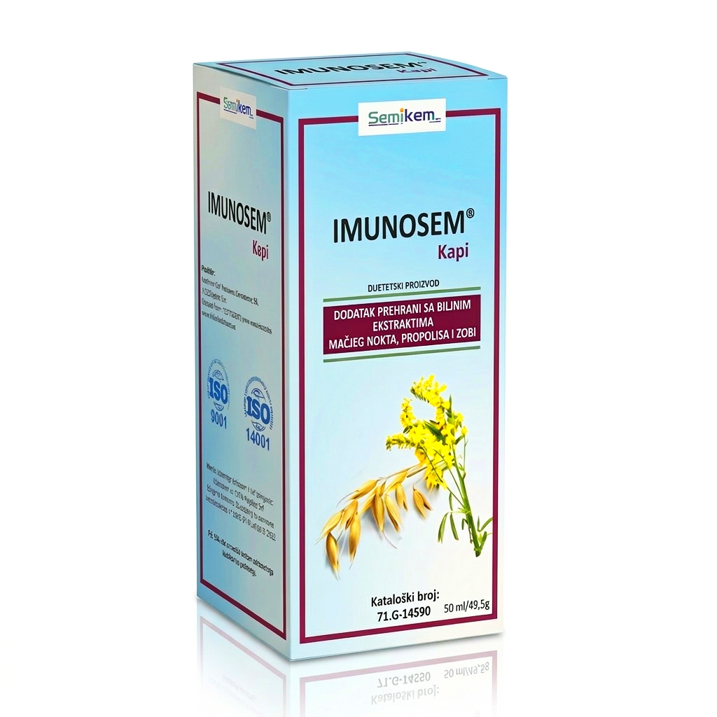 IMUNOSEM product packaging with botanical illustration on a white background