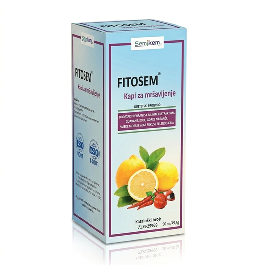 Box of Fitosem with lemon and chili pepper illustration on a white background